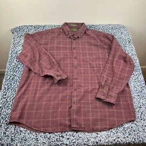 Orvis Button Down Shirt Mens Extra Large XL Maroon Plaid Silk Wool Casual